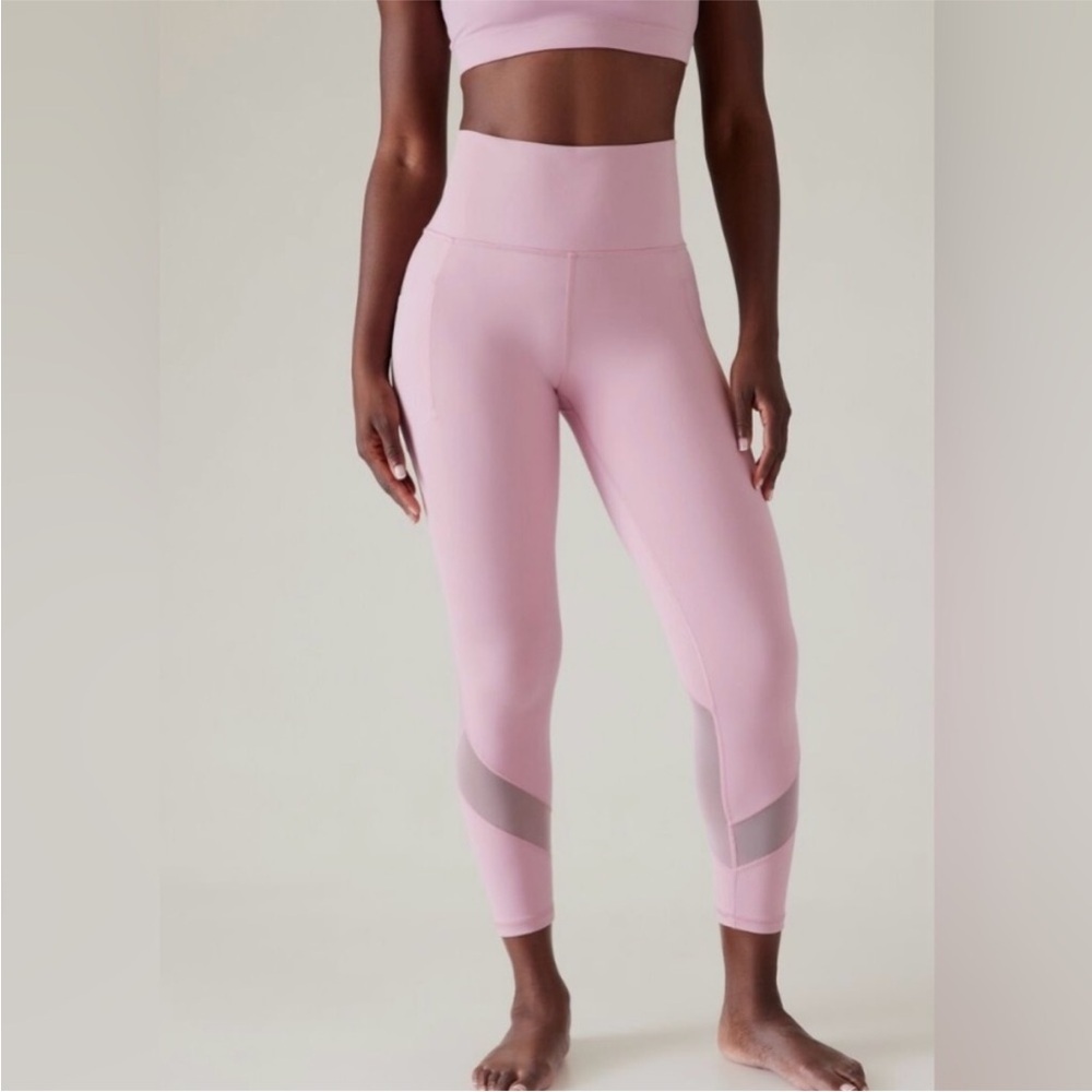 Athleta Salutation Stash Mesh Tight leggings XS TO pink sheer panel